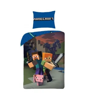 Cotton duvet cover set blue Minecraft