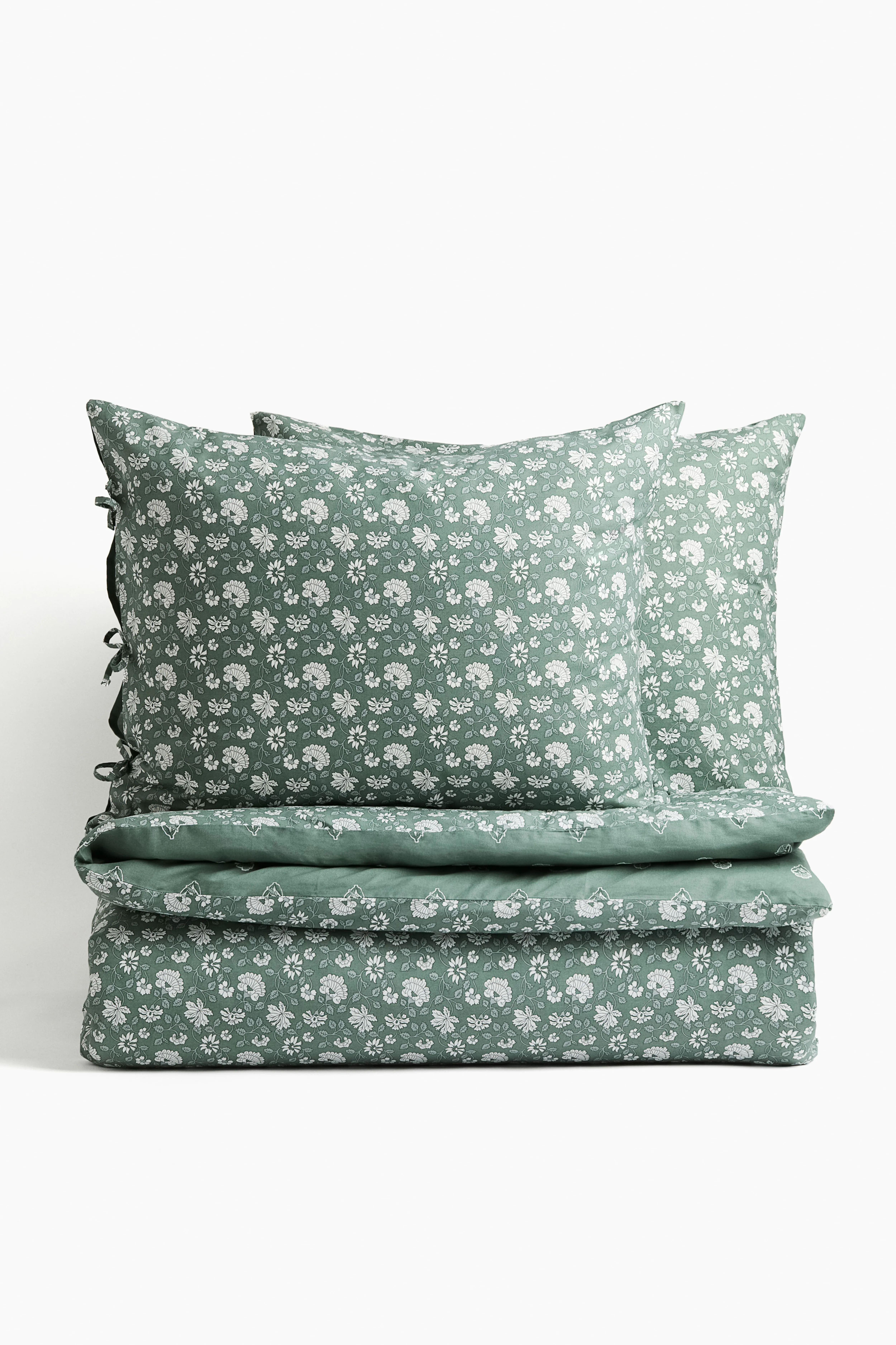 Cotton king/double duvet cover set - Dark green/Floral - Home All | H&M GB