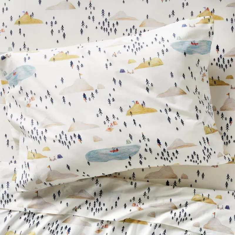 Crate&Barrel Stay Cool Adventure Organic Cotton Patterned Kids Twin Sheet Set