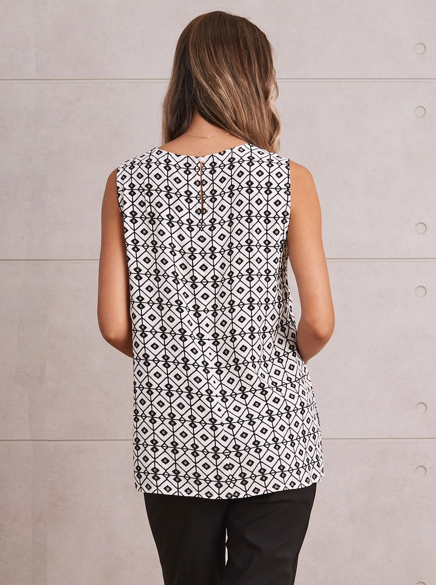 Crew Neck Maternity Smart Sleeveless Work Top - Diamond Print