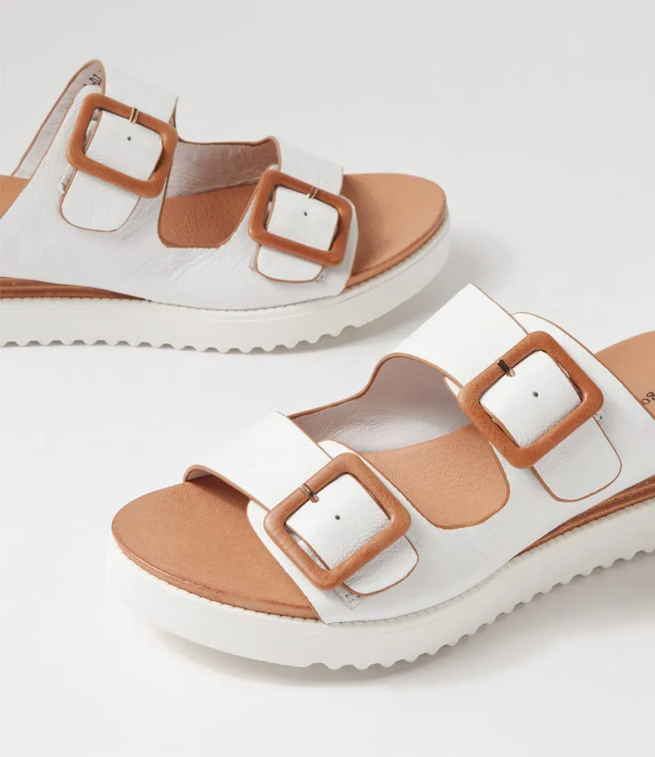 DJANGO & JULIETTE Alphie White Tan Leather Mules