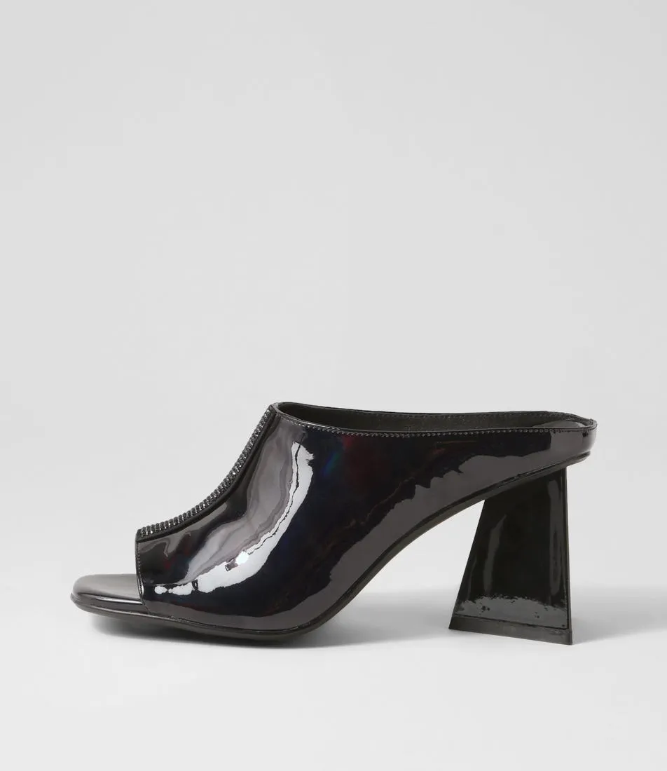 DJANGO & JULIETTE Halley Black Mirror Patent Leather Mules