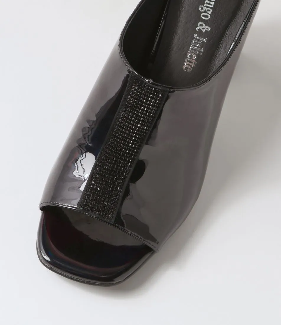 DJANGO & JULIETTE Halley Black Mirror Patent Leather Mules