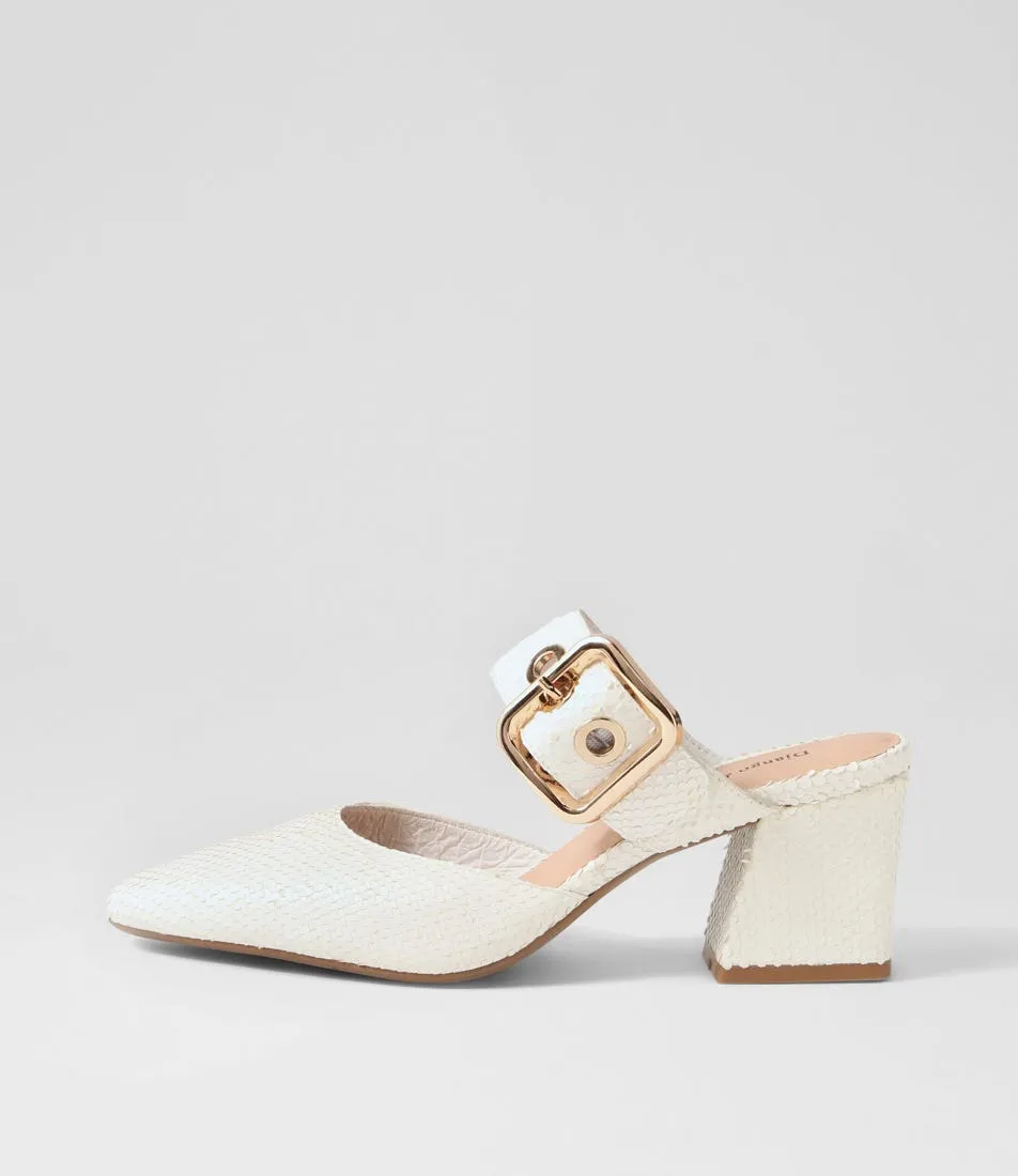 DJANGO & JULIETTE Maerys White Small Cut Leather Mules