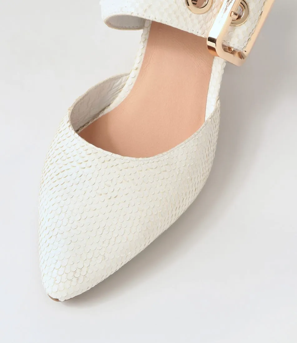 DJANGO & JULIETTE Maerys White Small Cut Leather Mules