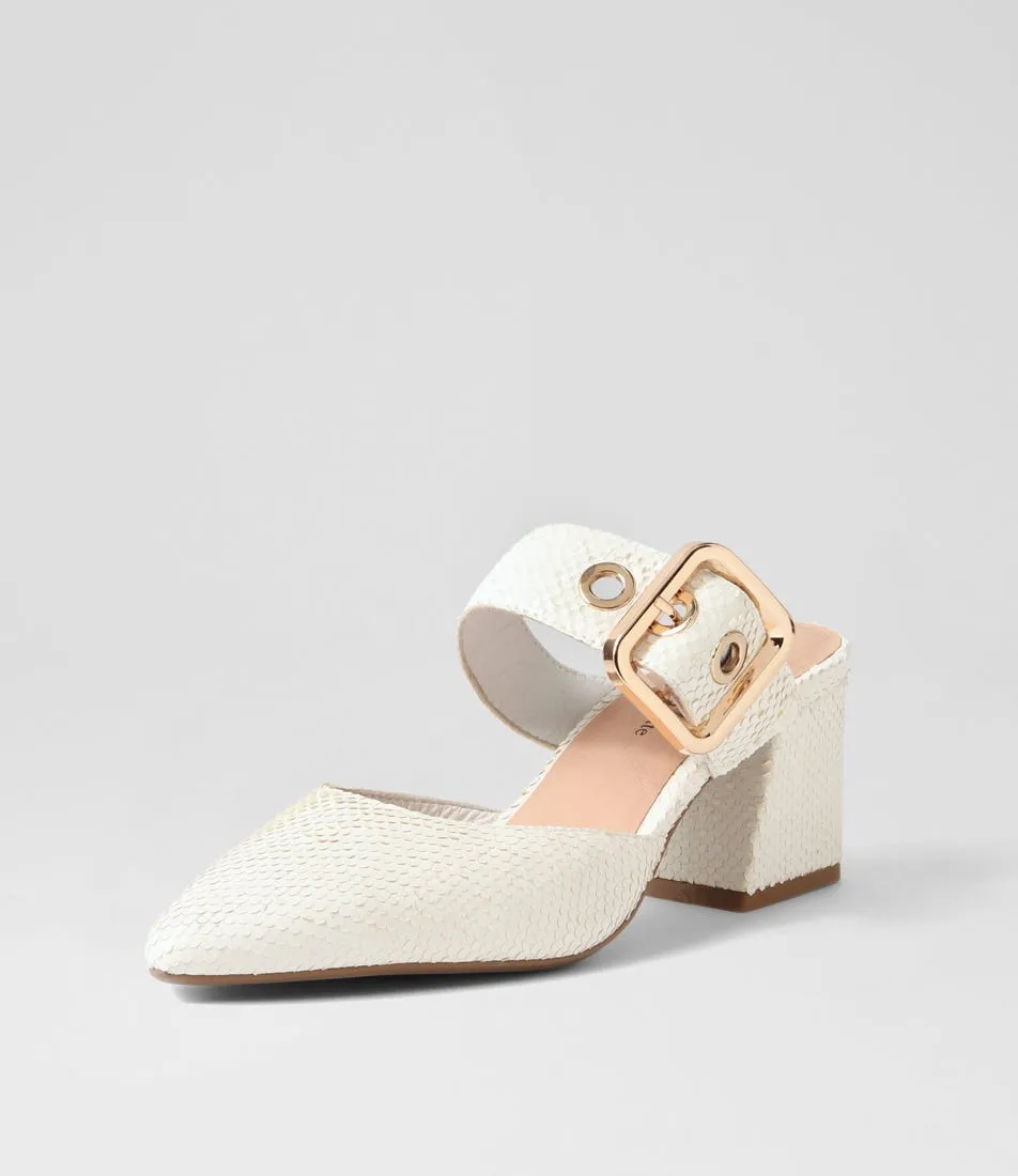 DJANGO & JULIETTE Maerys White Small Cut Leather Mules