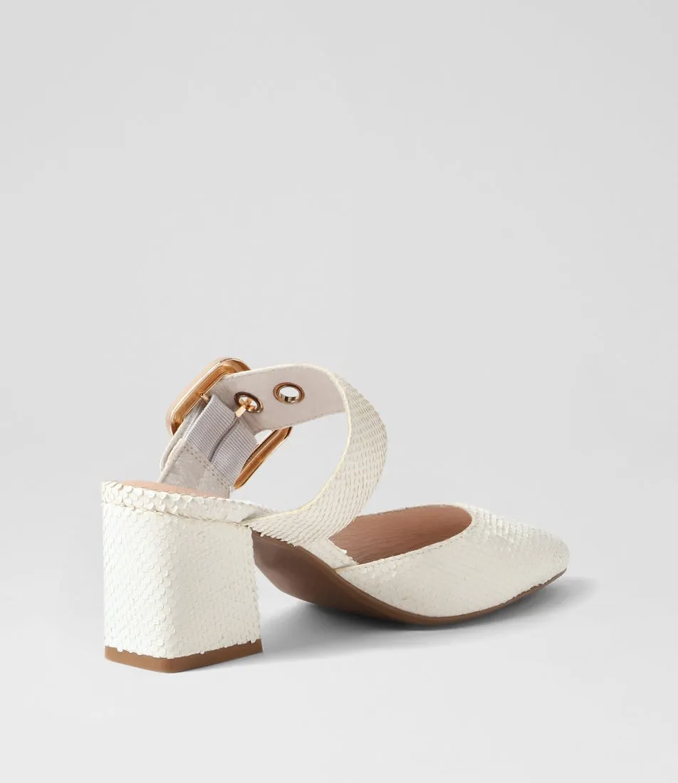 DJANGO & JULIETTE Maerys White Small Cut Leather Mules