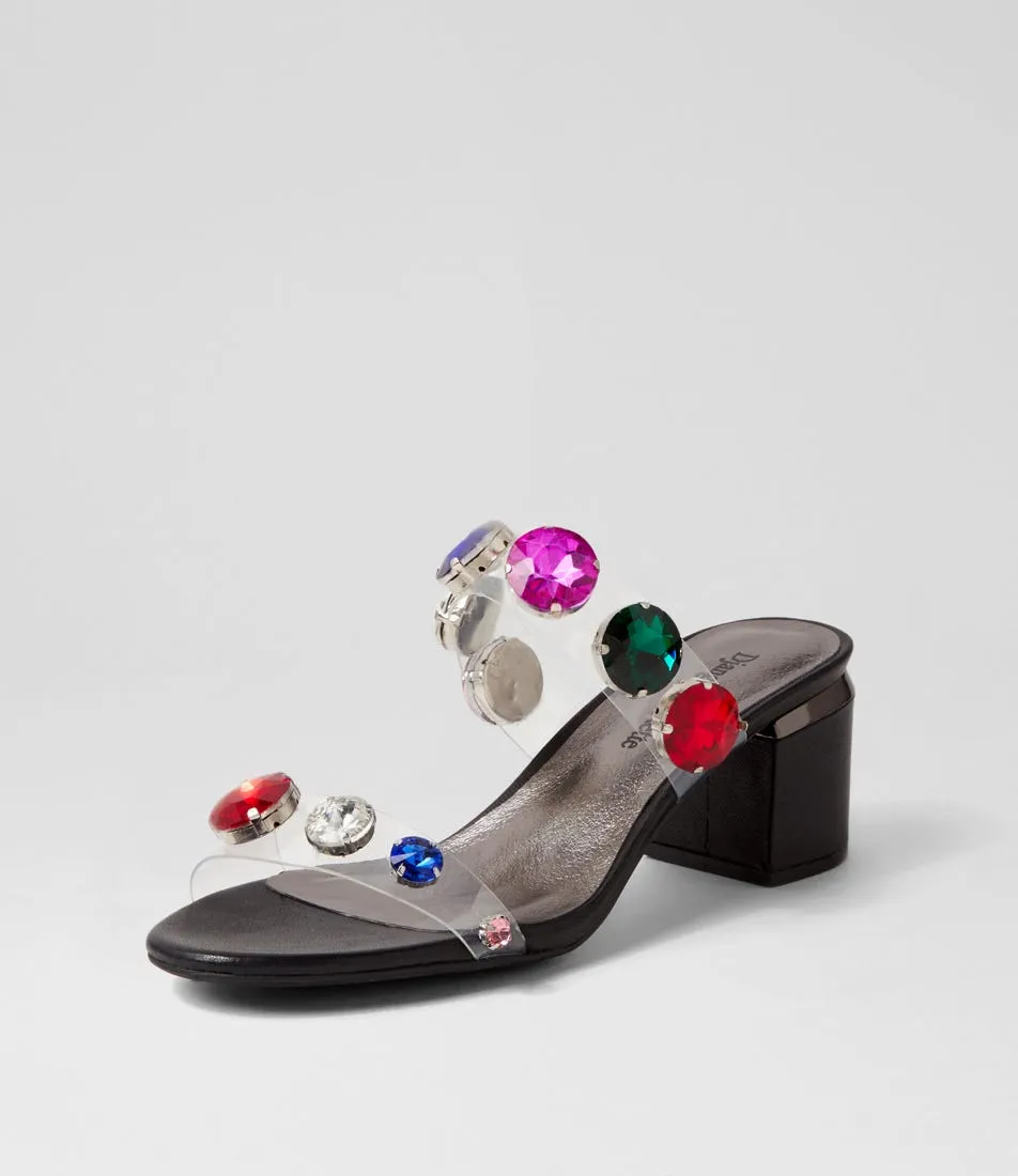 DJANGO & JULIETTE Sancia Clear Black Jewel Vinylite Leather Mules