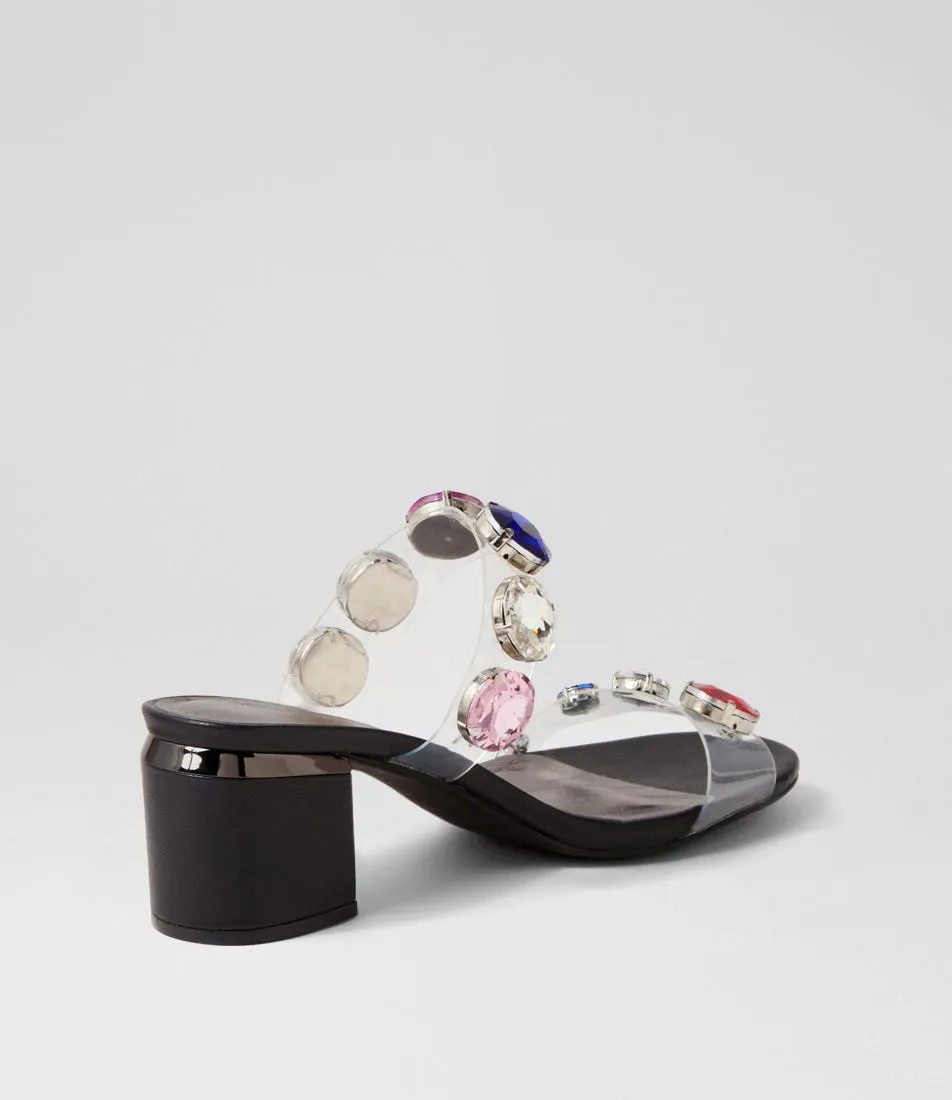 DJANGO & JULIETTE Sancia Clear Black Jewel Vinylite Leather Mules