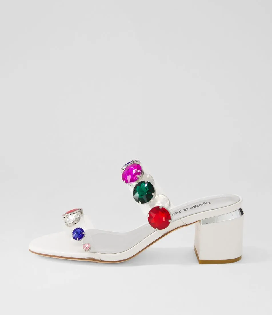 DJANGO & JULIETTE Sancia Clear White Jewel Vinylite Leather Mules