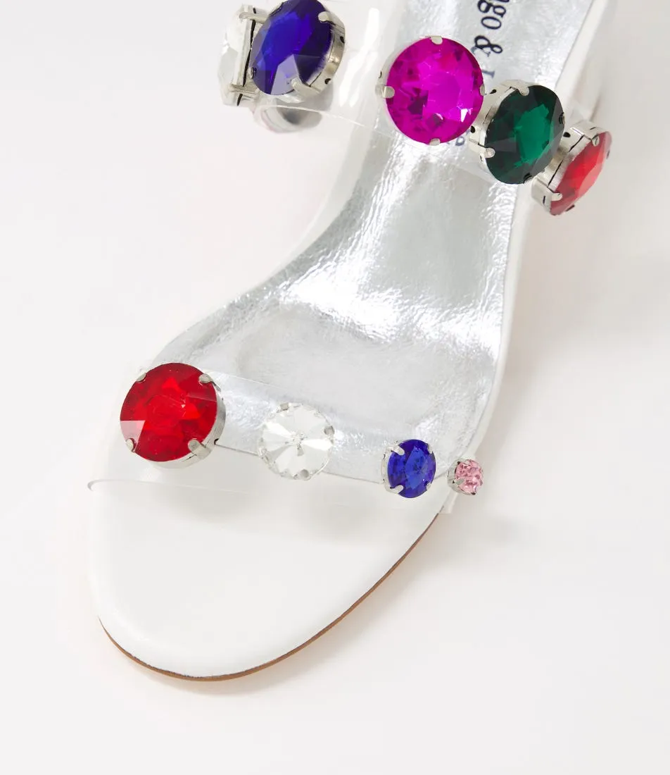 DJANGO & JULIETTE Sancia Clear White Jewel Vinylite Leather Mules