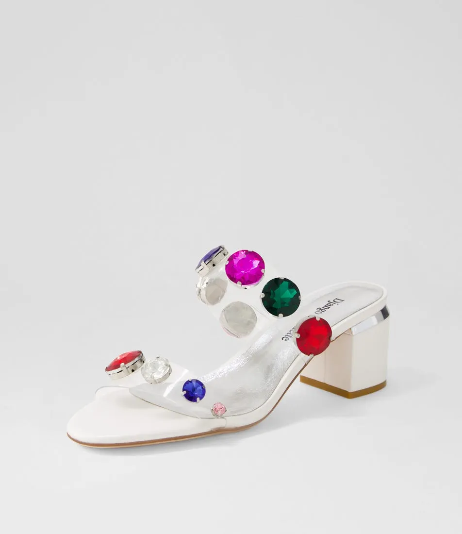 DJANGO & JULIETTE Sancia Clear White Jewel Vinylite Leather Mules