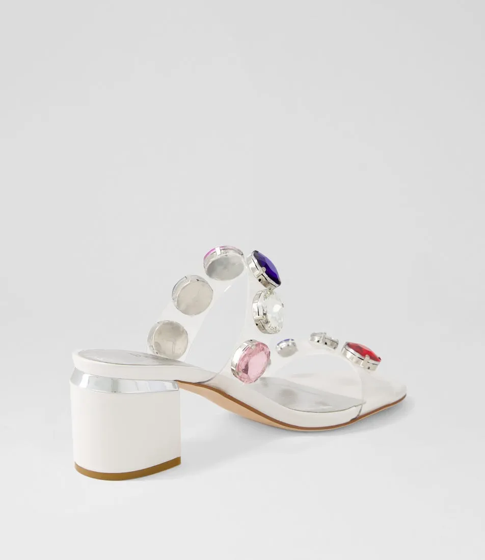 DJANGO & JULIETTE Sancia Clear White Jewel Vinylite Leather Mules