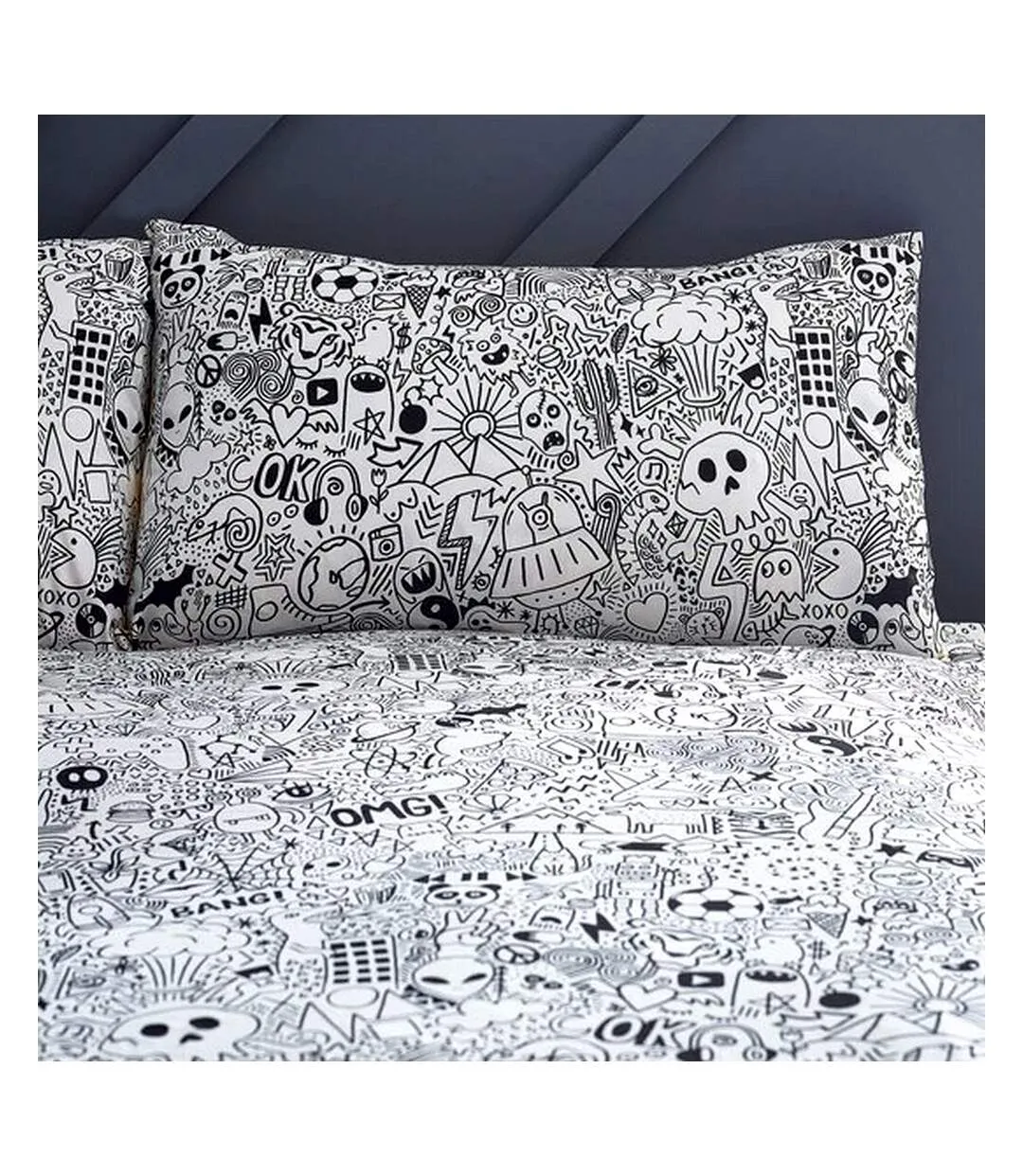 Doodle duvet cover set white/black Style Lab