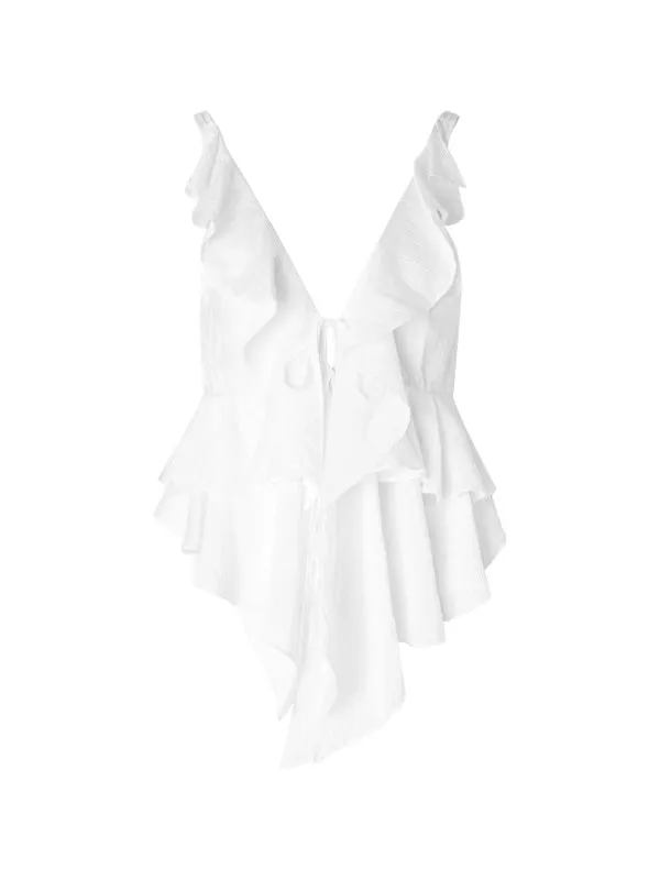 Double-layer Ruffles Chiffon V-neck Sleeveless Top