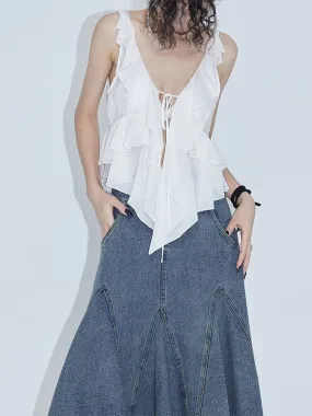 Double-layer Ruffles Chiffon V-neck Sleeveless Top