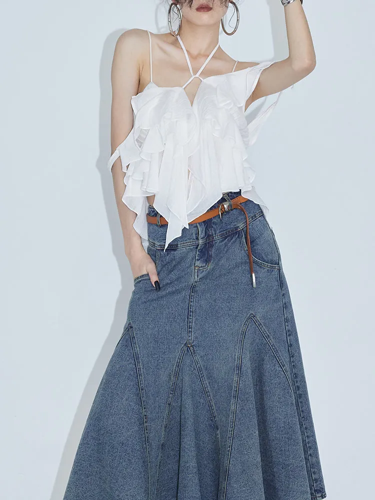 Double-layer Ruffles Chiffon V-neck Sleeveless Top