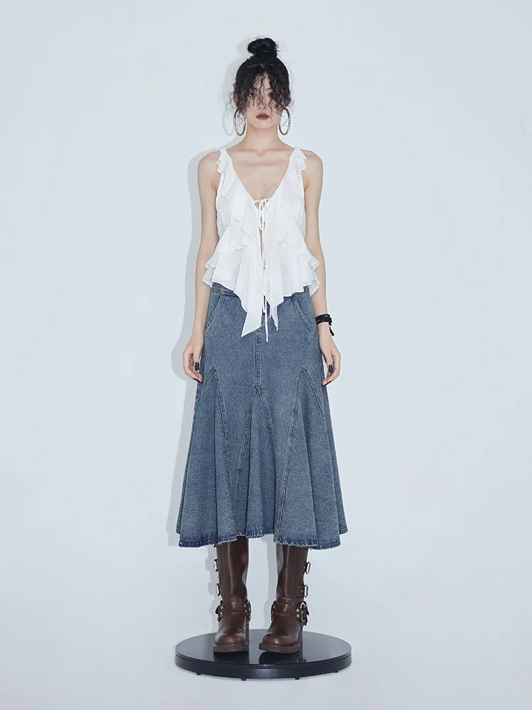 Double-layer Ruffles Chiffon V-neck Sleeveless Top