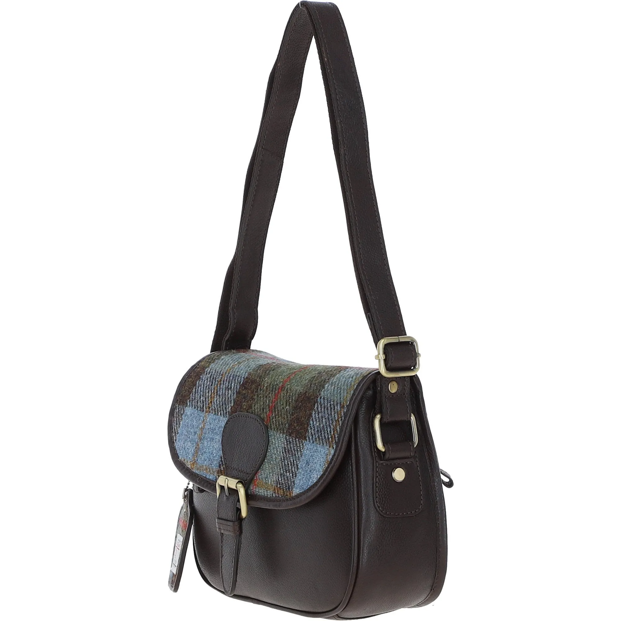 Elegant Ashwood Leather & Harris Tweed Crossbody Bag Brown/Mcload: TW-27-01-BM