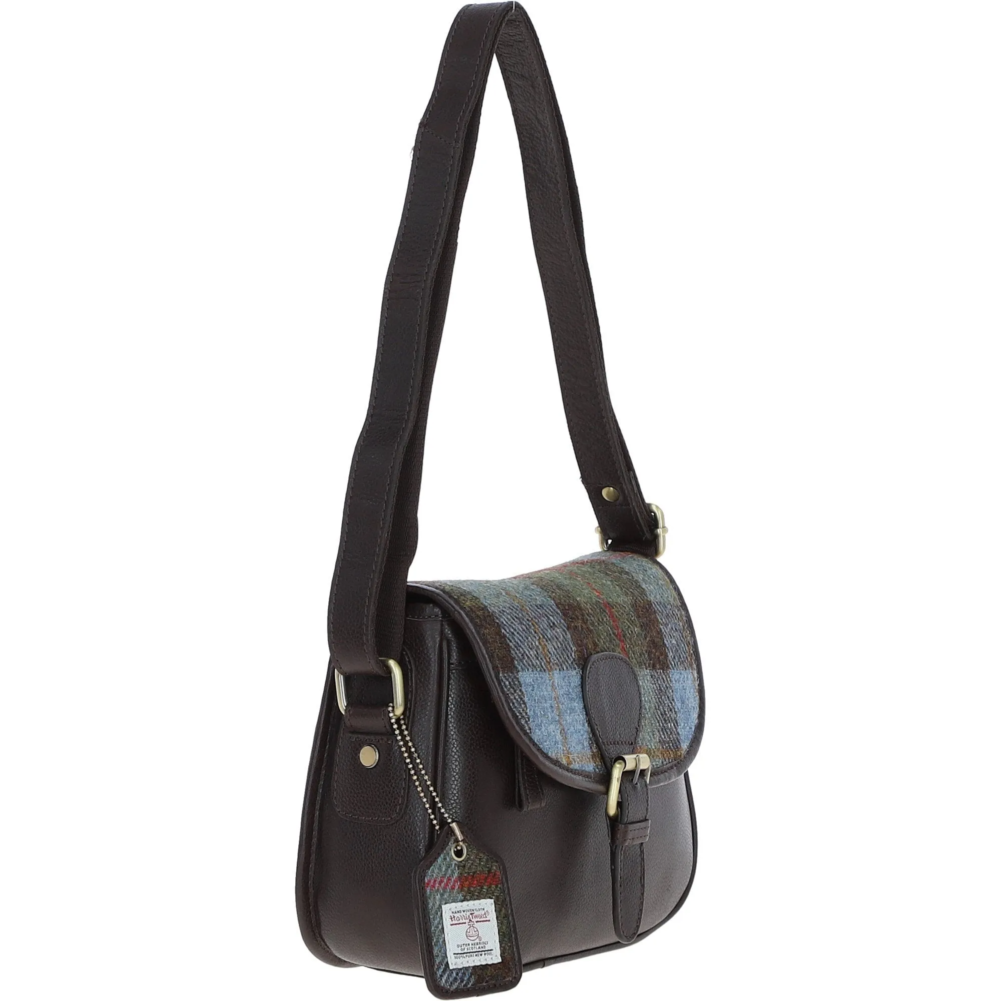 Elegant Ashwood Leather & Harris Tweed Crossbody Bag Brown/Mcload: TW-27-01-BM