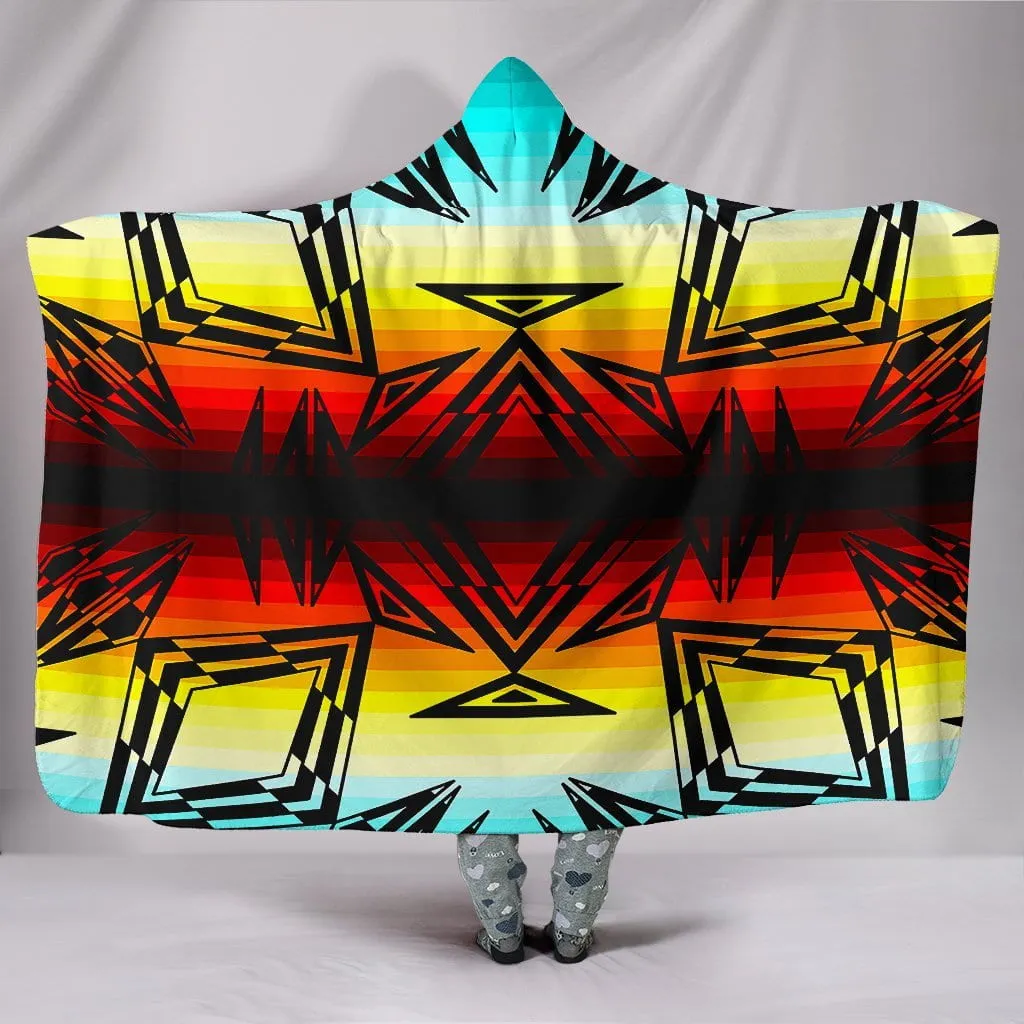 Fire and Turquoise with Black New Hooded Blanket