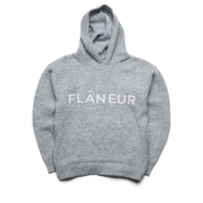 Flaneur Knitted Logo Hoodie - Grey