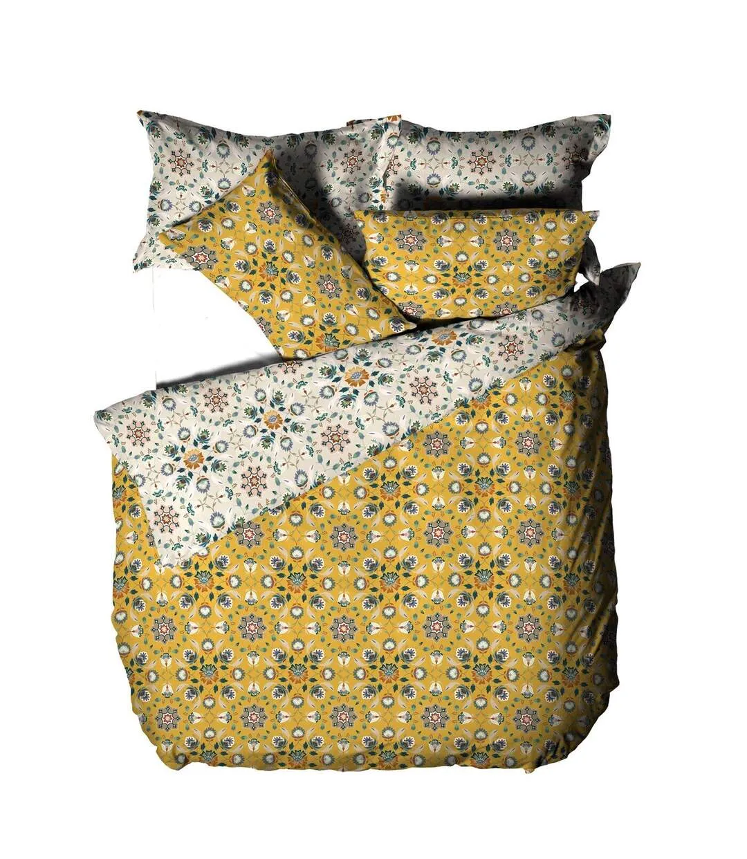 Folk floral duvet cover set ochre yellow Furn