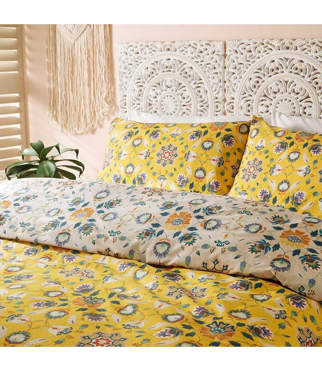 Folk floral duvet cover set ochre yellow Furn