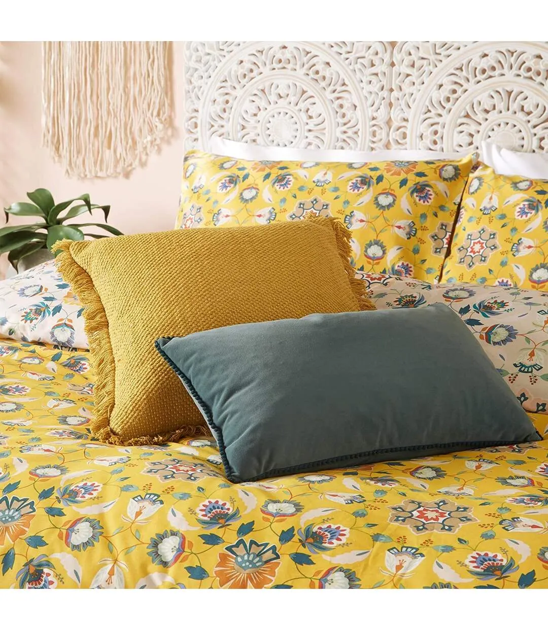 Folk floral duvet cover set ochre yellow Furn