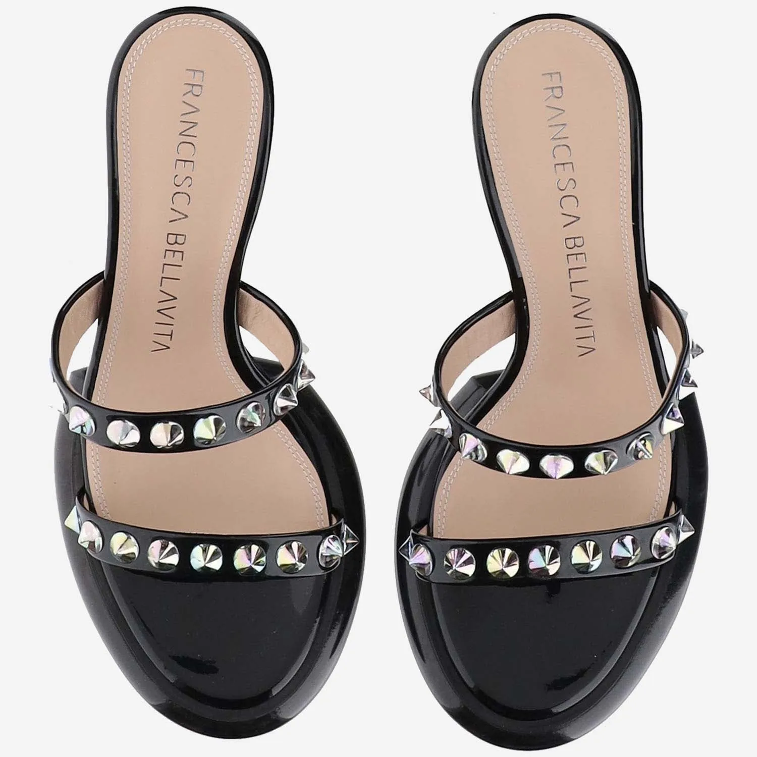 Francesca Bellavita    Francesca Bellavita Lilith Leather Mules With Rhinestones