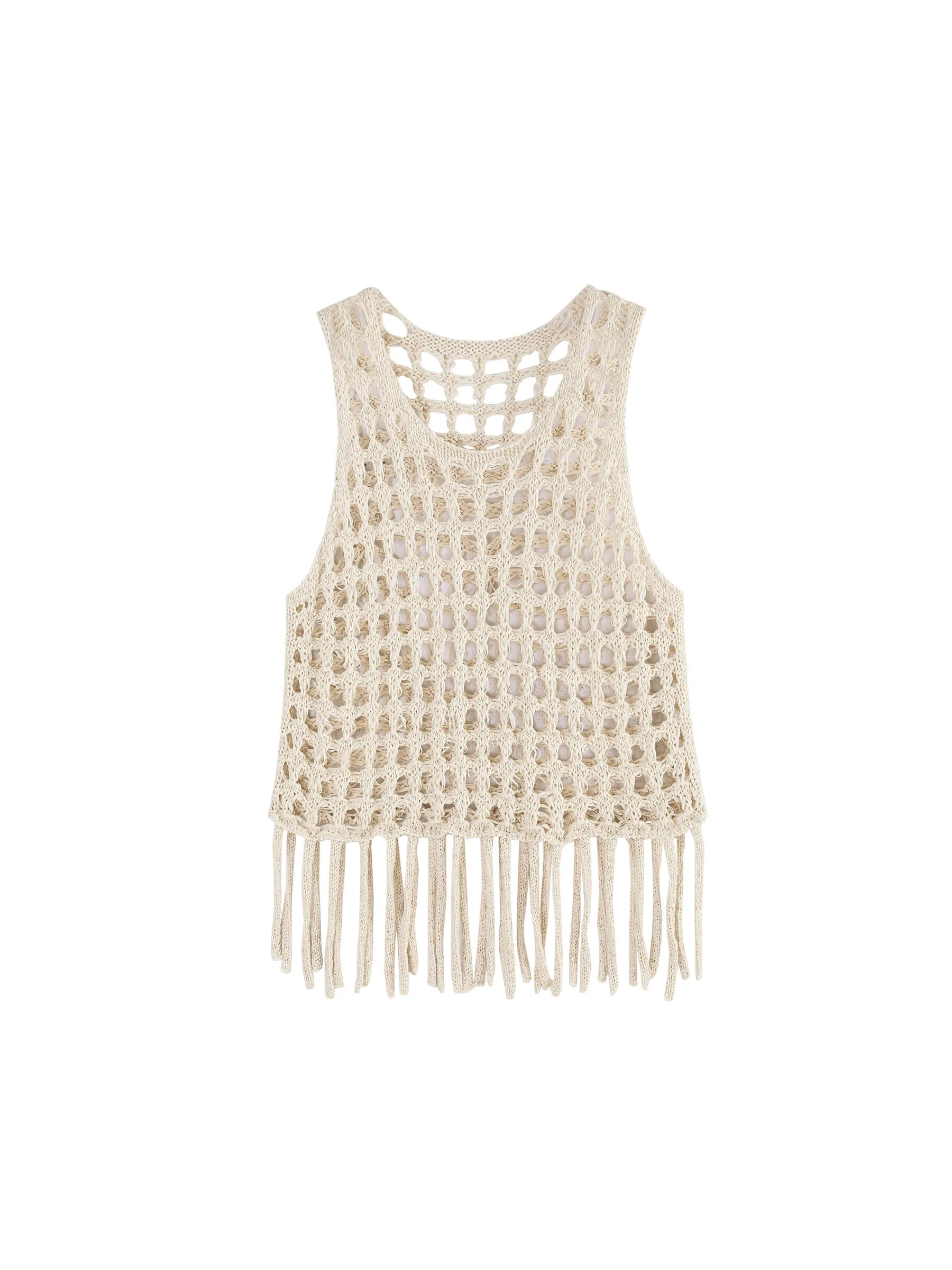 Fringed Open Knit Vest