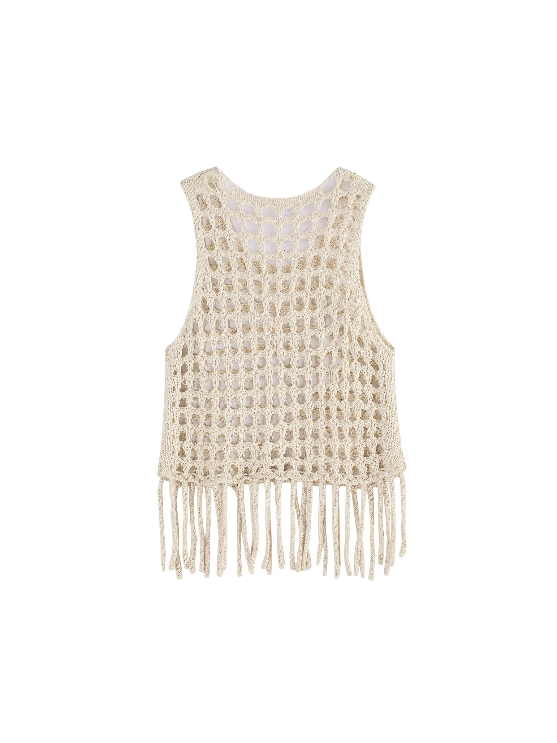 Fringed Open Knit Vest