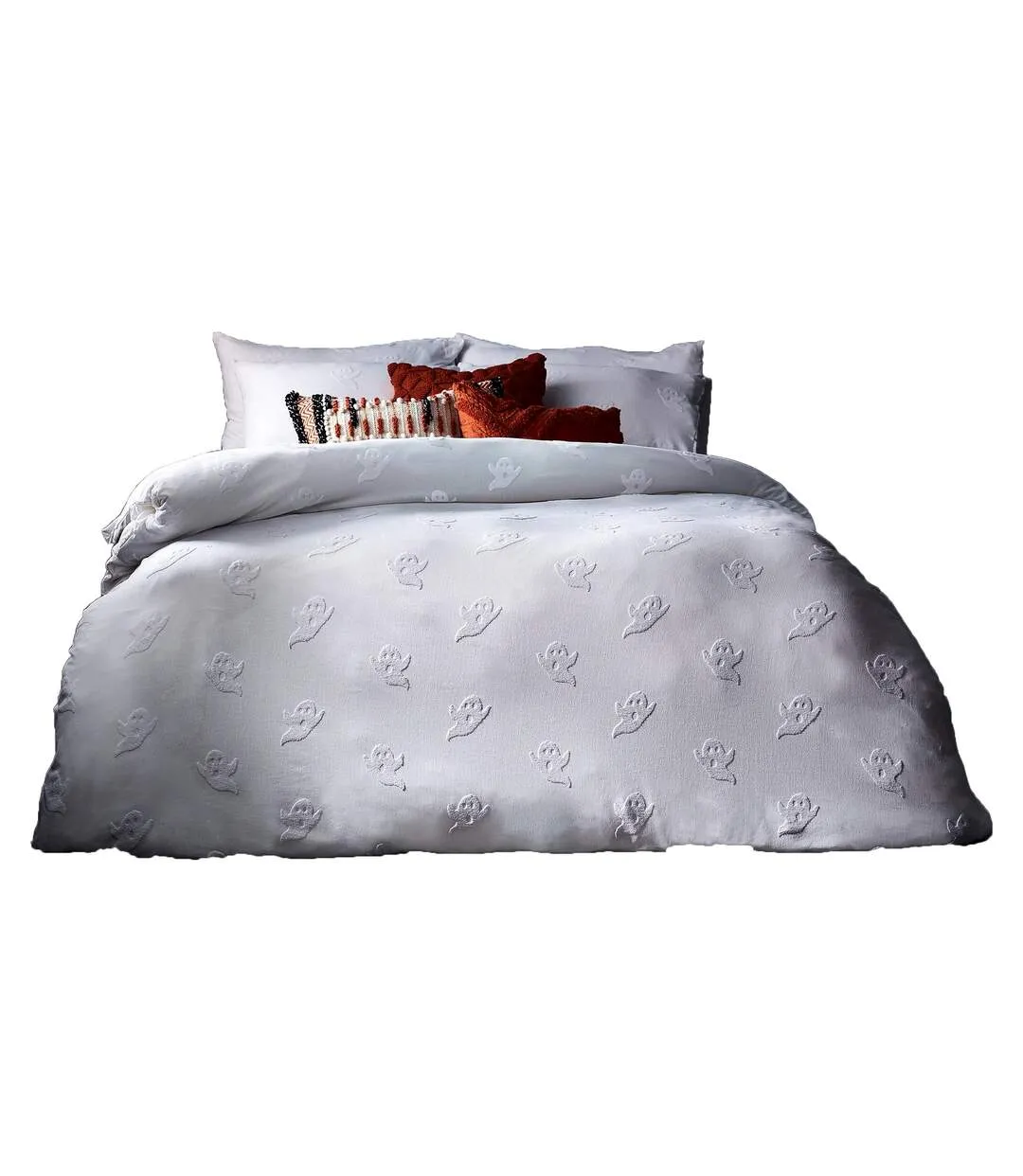 Ghost tufted halloween duvet cover set white The Linen Yard