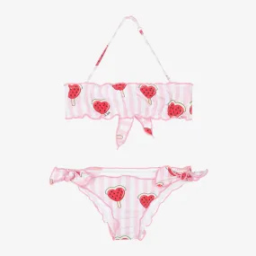 Girls Pink Striped Watermelon Bikini