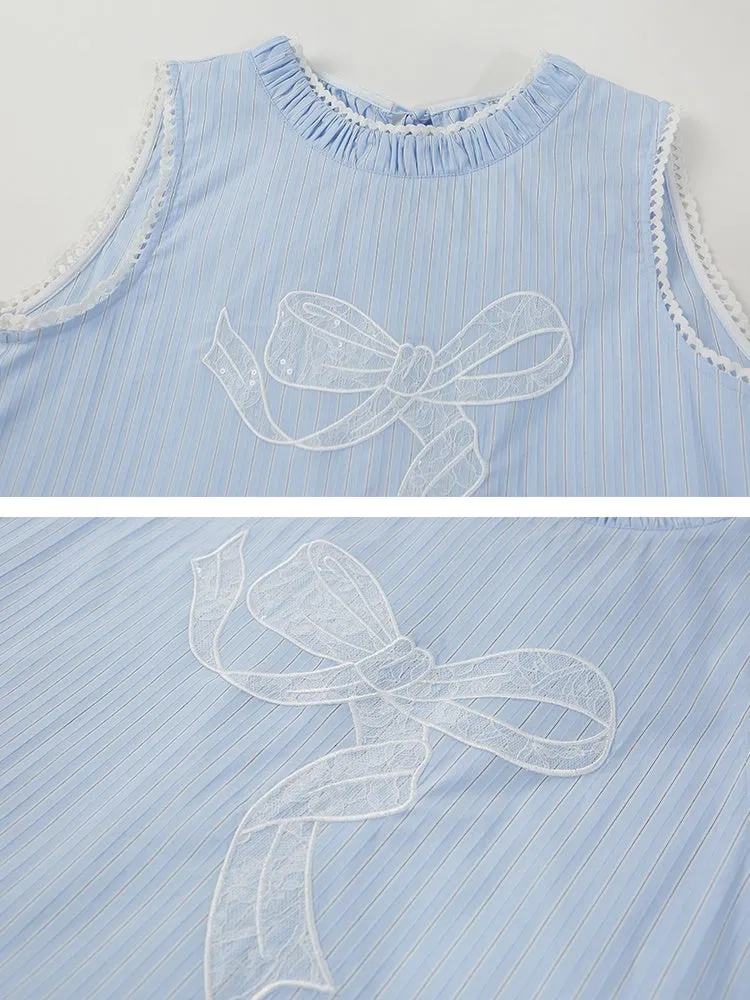 Girly Bow Patch Embroidered Lace Stitching Sleeveless Top