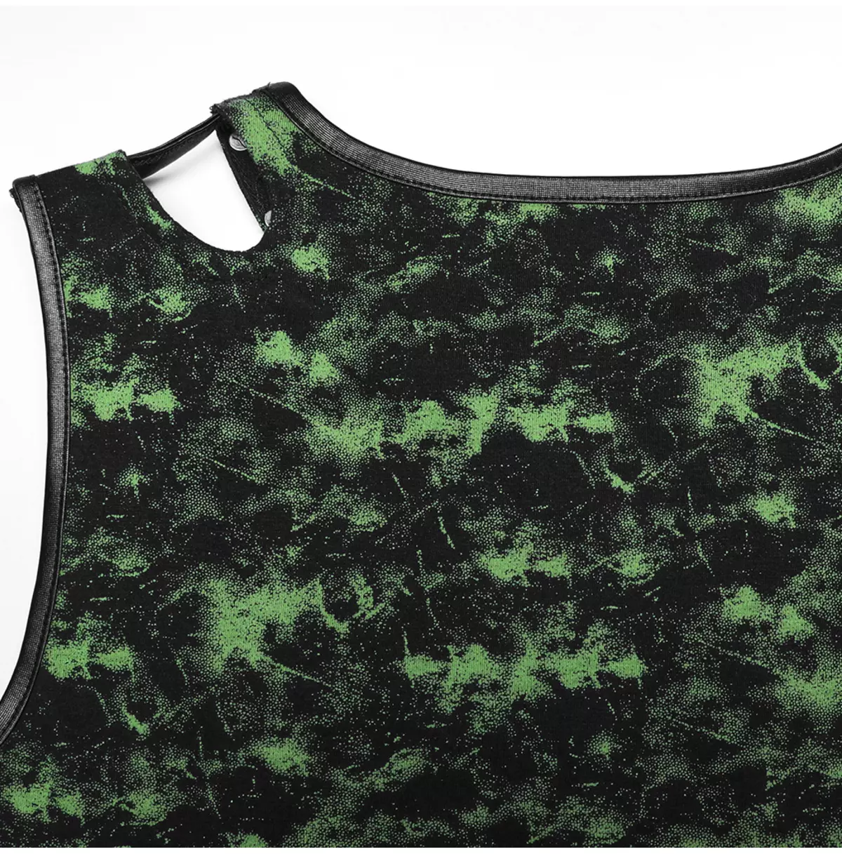 Gothic Black and Green Rivet Vest With Hollowed Shoulders