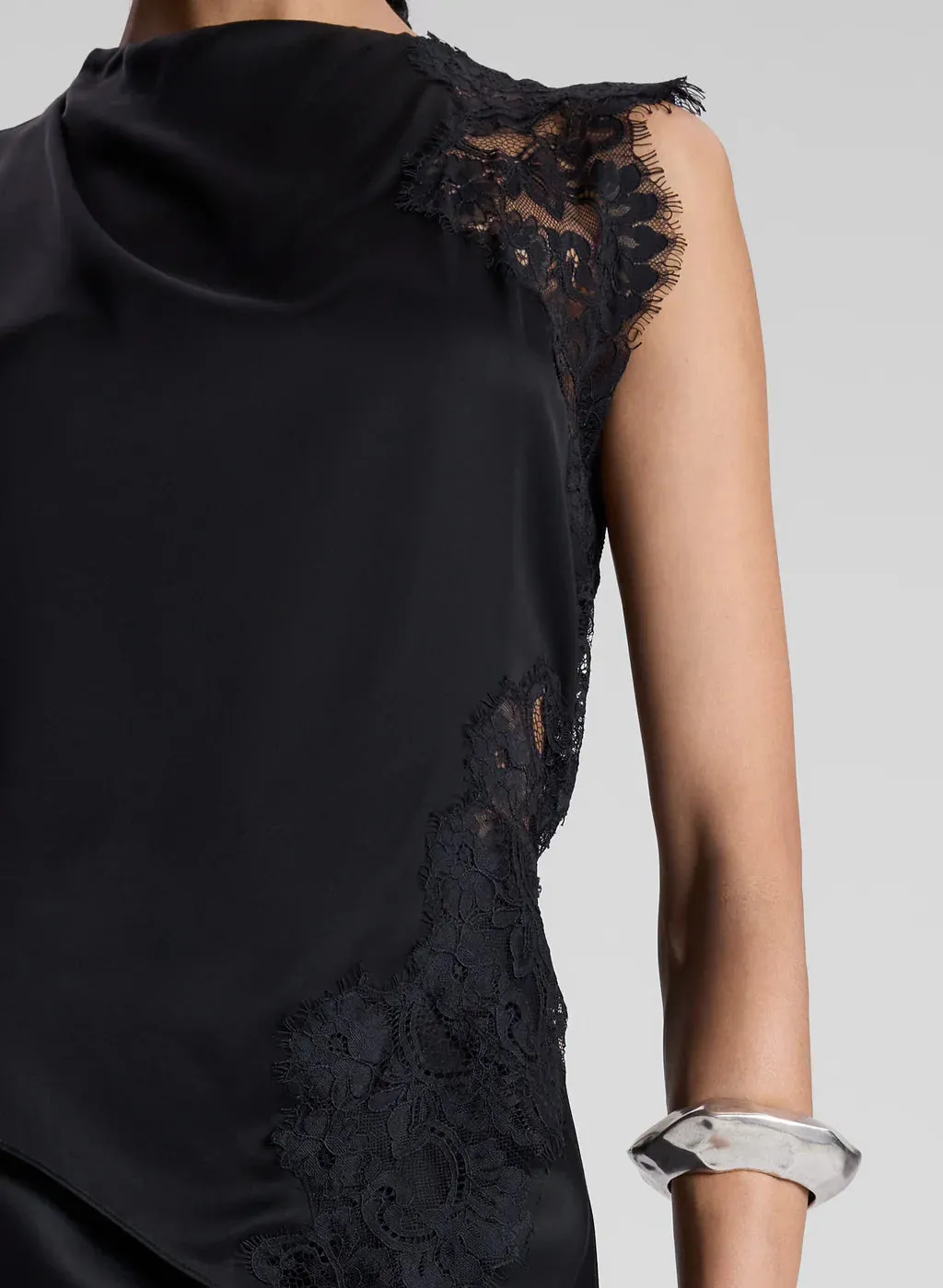 Gracie Satin Lace Sleeveless Top - Black