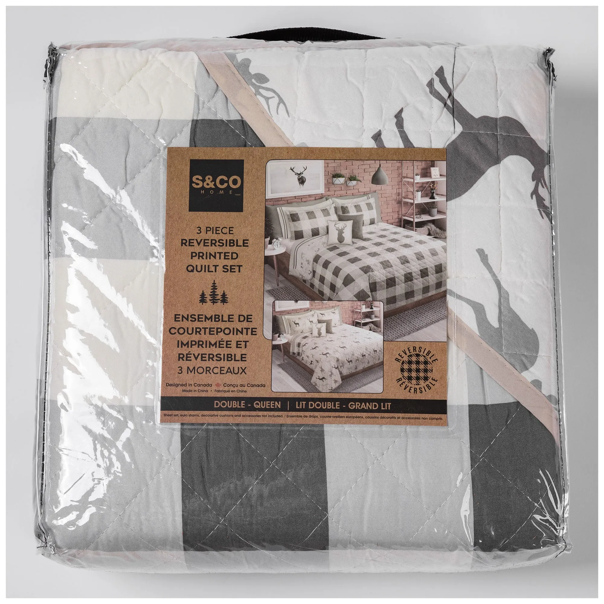 Gray Buffalo Check Reversible Quilt Set