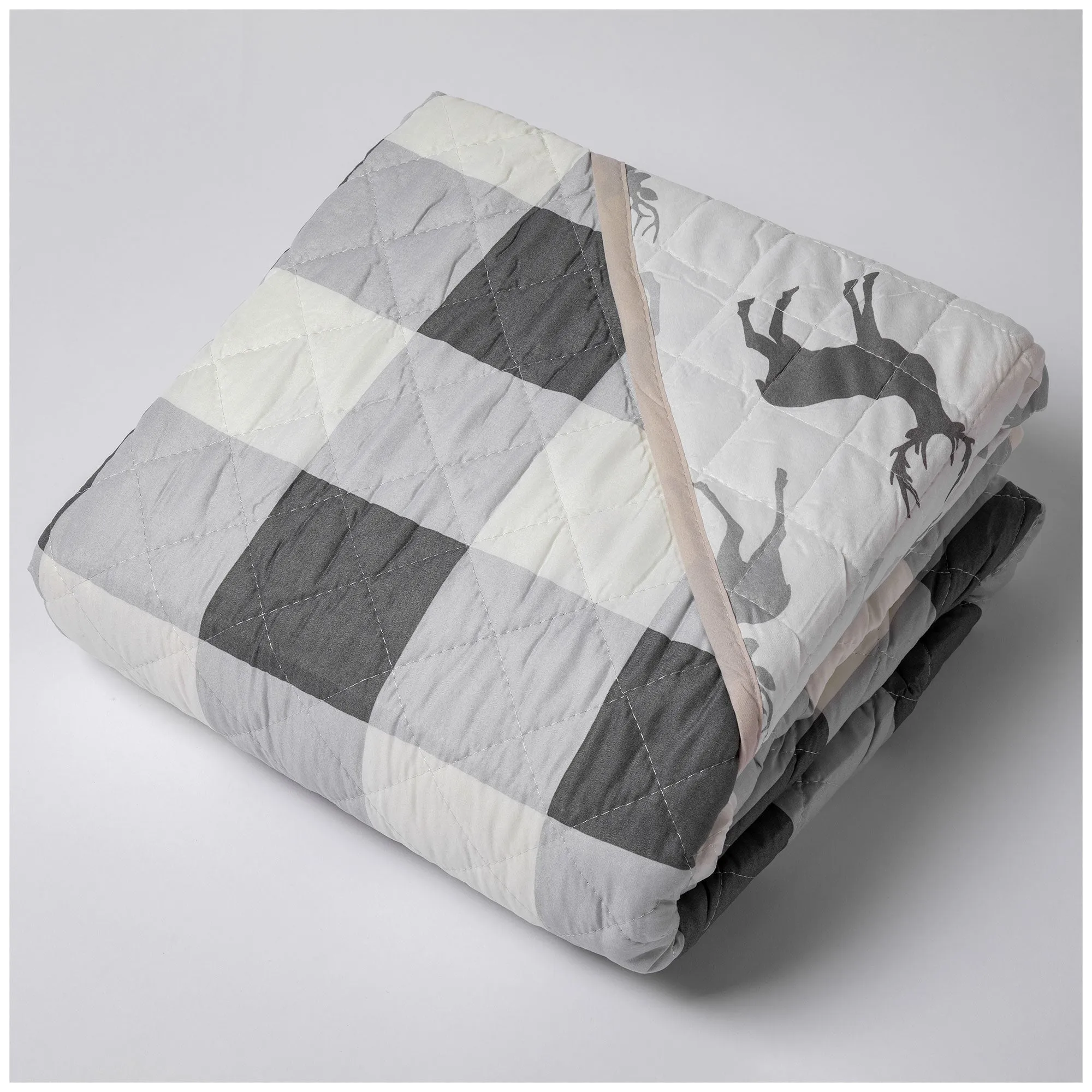 Gray Buffalo Check Reversible Quilt Set