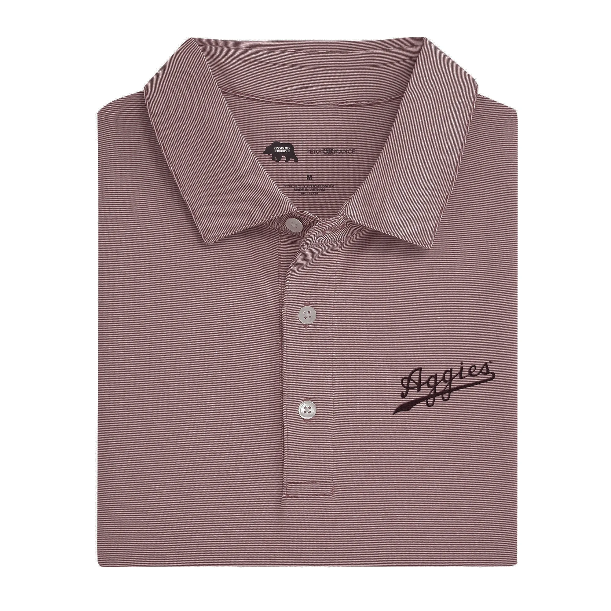 Hairline Stripe Aggies Script Polo