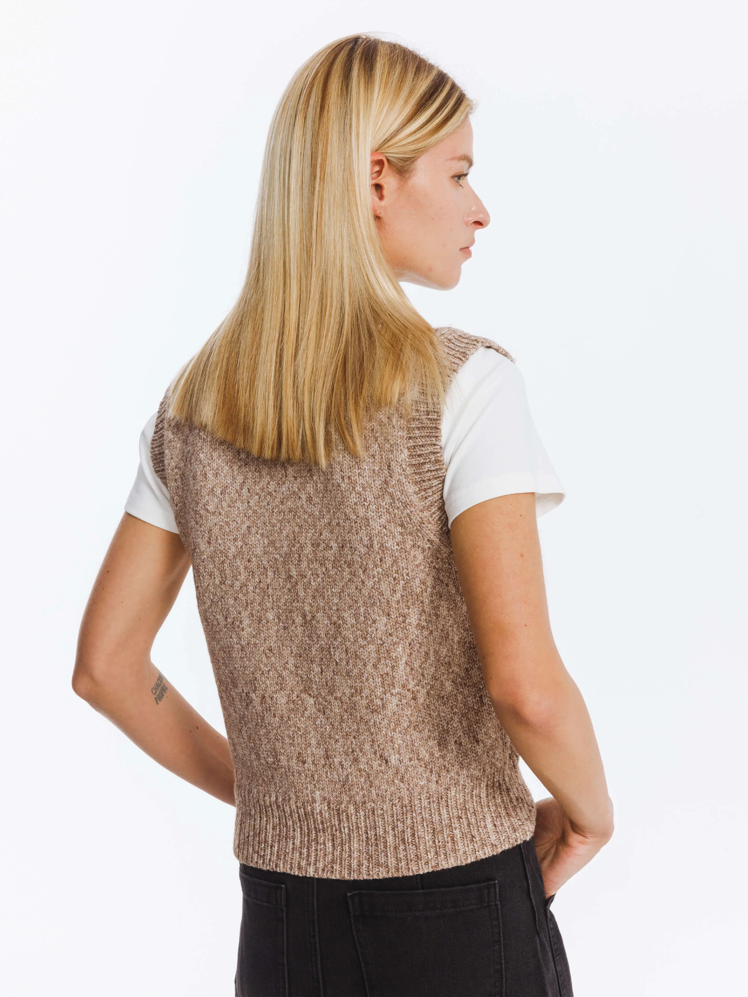 Heathered Knitted Vest with Chain Knit Collar