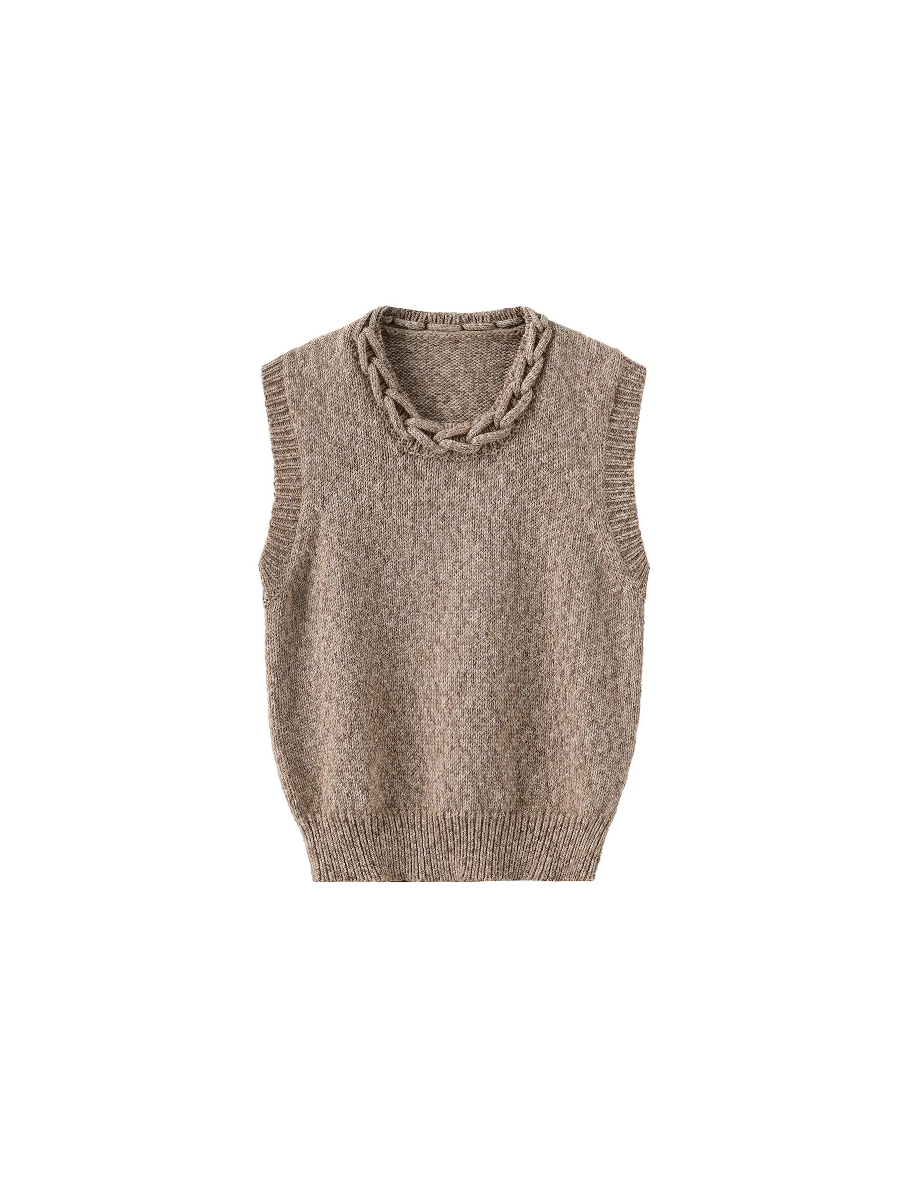 Heathered Knitted Vest with Chain Knit Collar