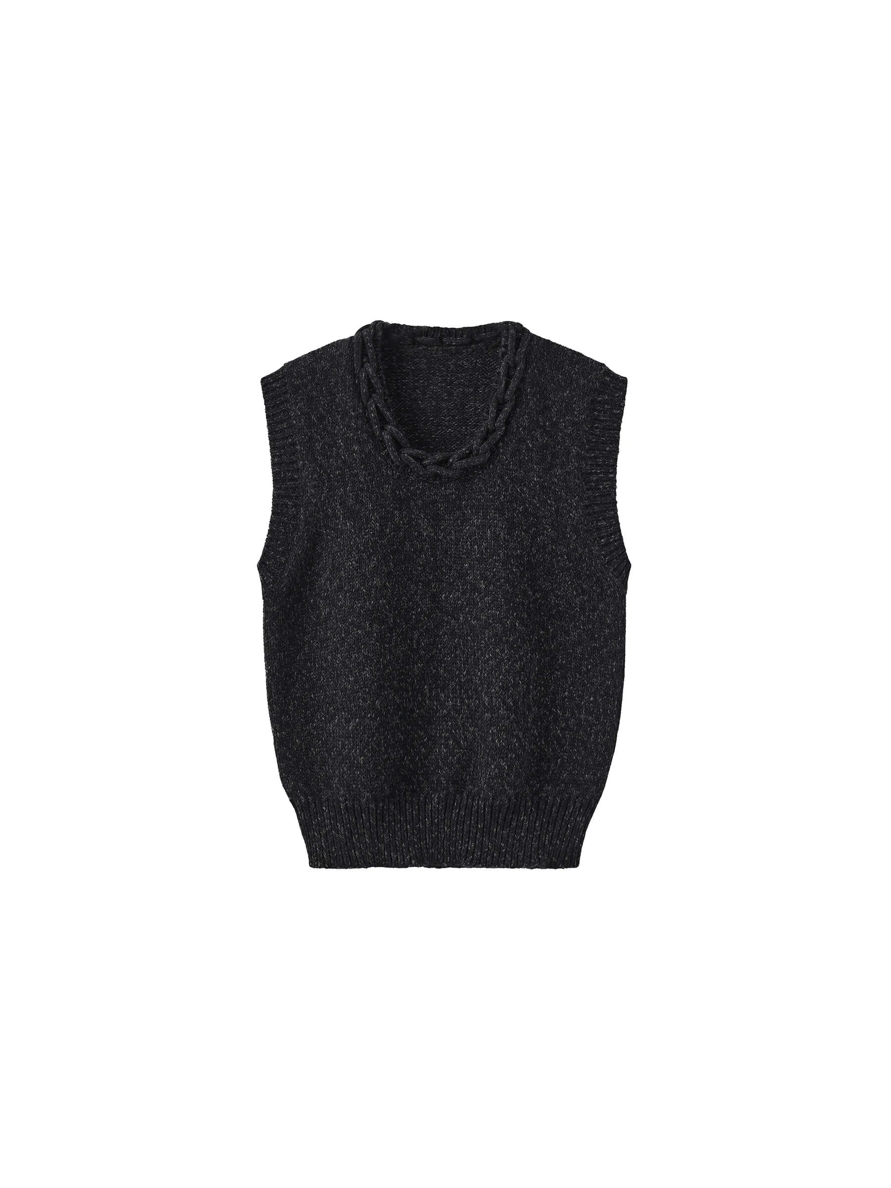 Heathered Knitted Vest with Chain Knit Collar