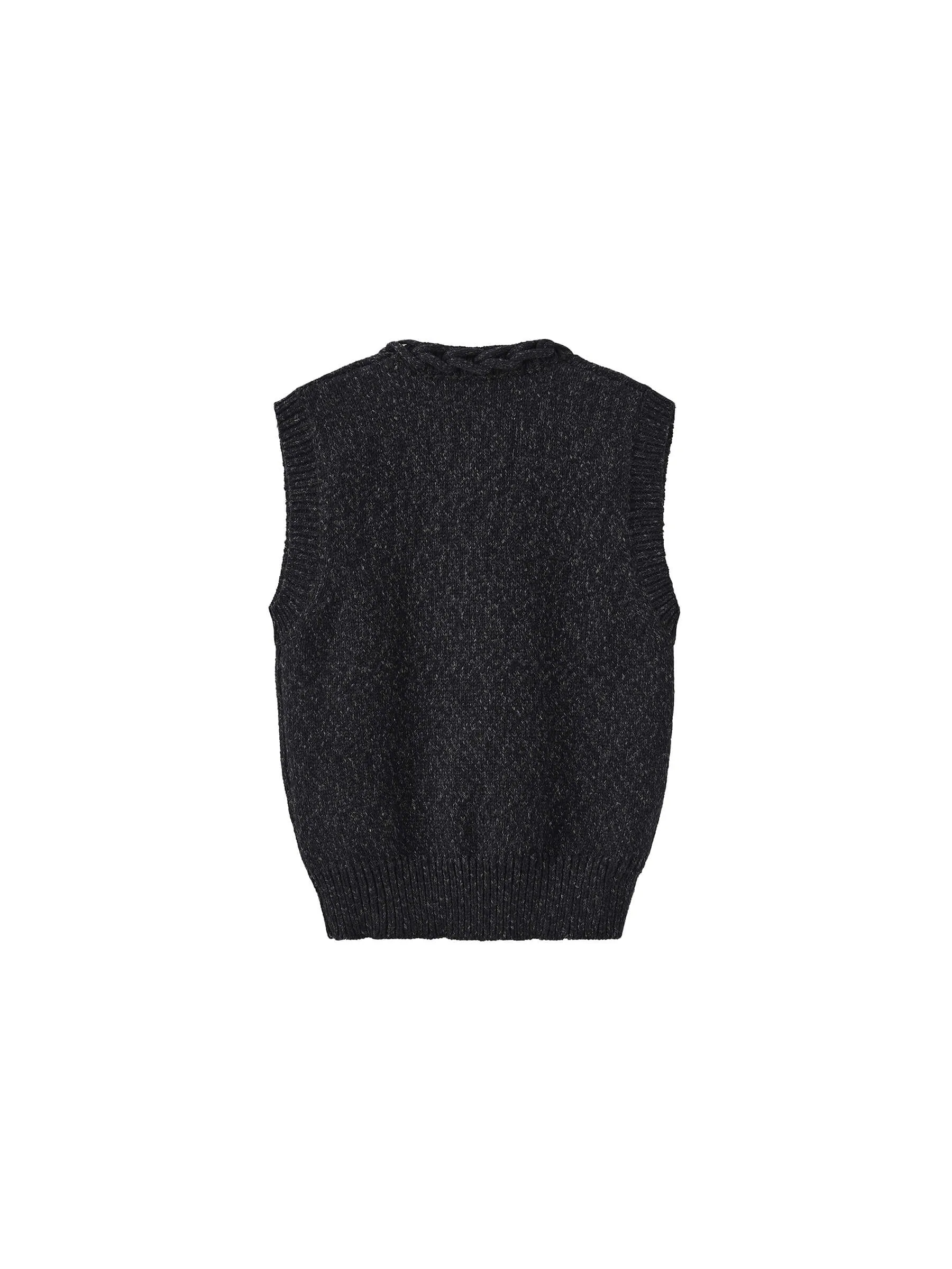 Heathered Knitted Vest with Chain Knit Collar