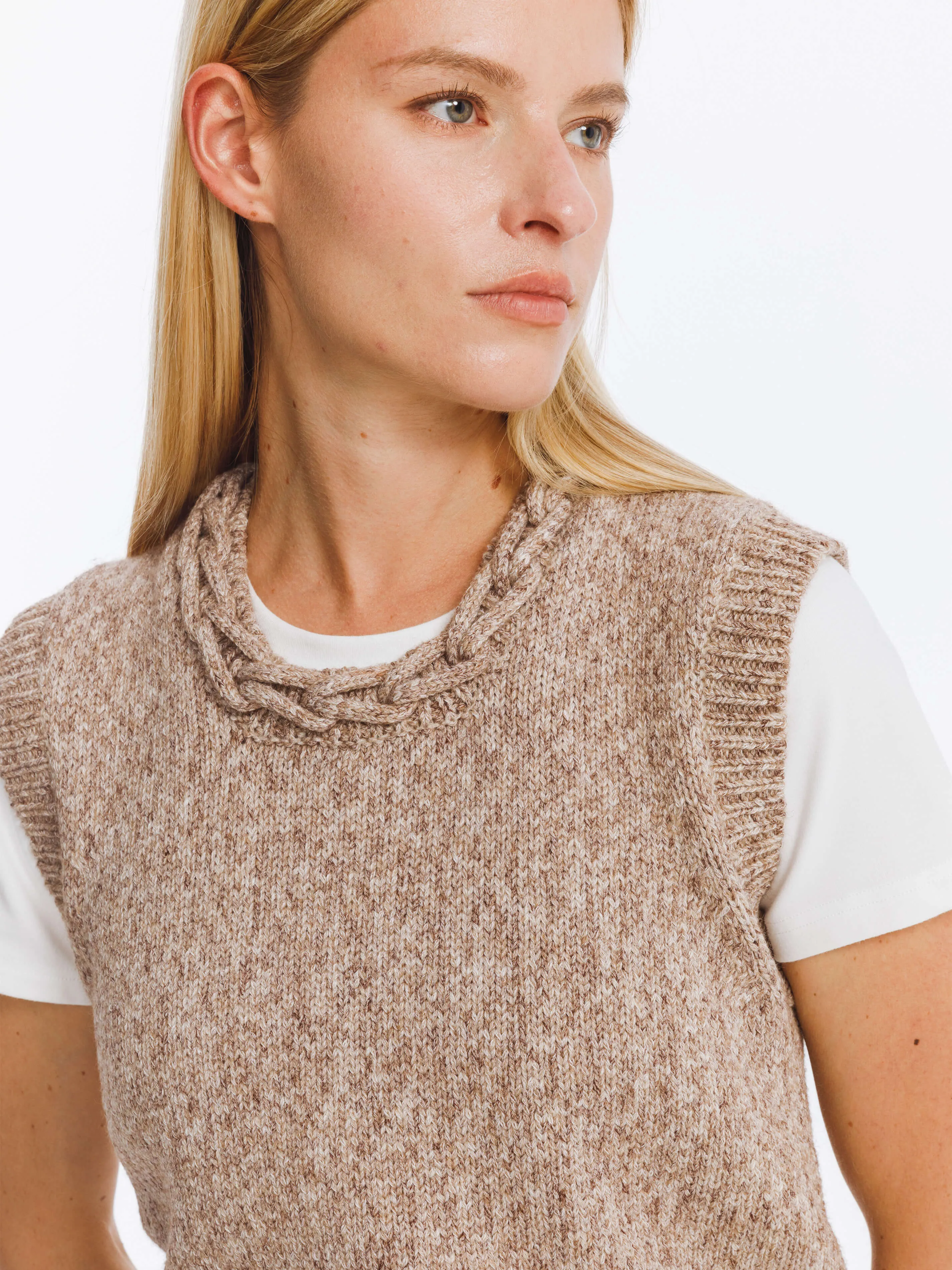 Heathered Knitted Vest with Chain Knit Collar