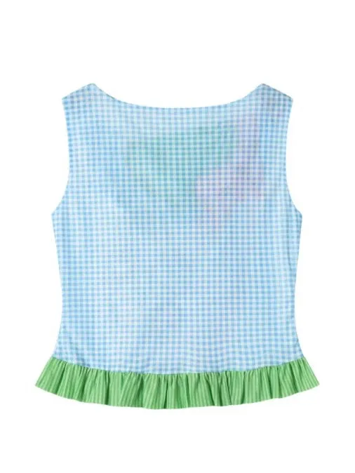 Ice Cream Print Swing Collar Mesh Sleeveless Top