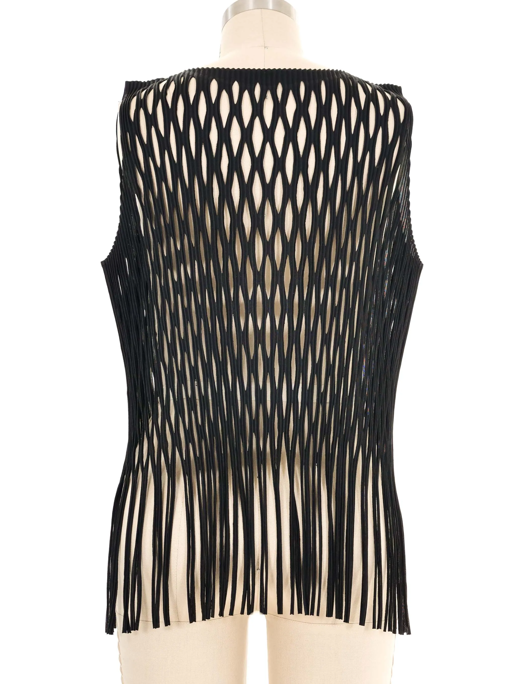 Issey Miyake Fringed Mesh Sleeveless Top