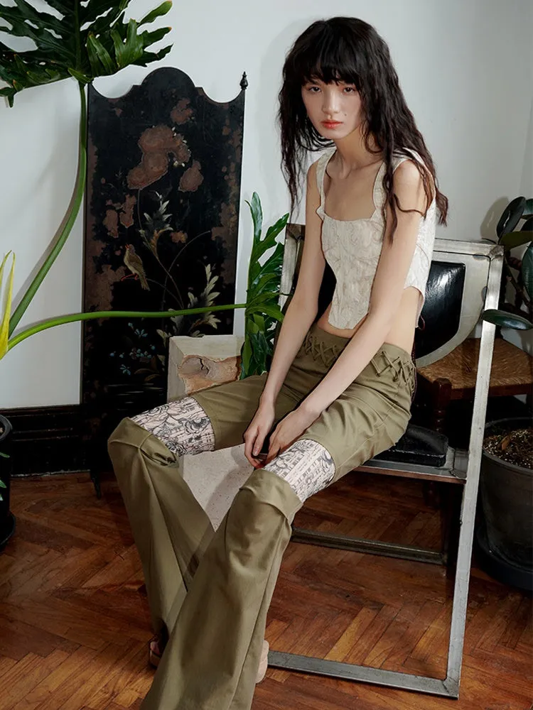 Jacquard Hollow Strap Slim Fishbone Sleeveless Top