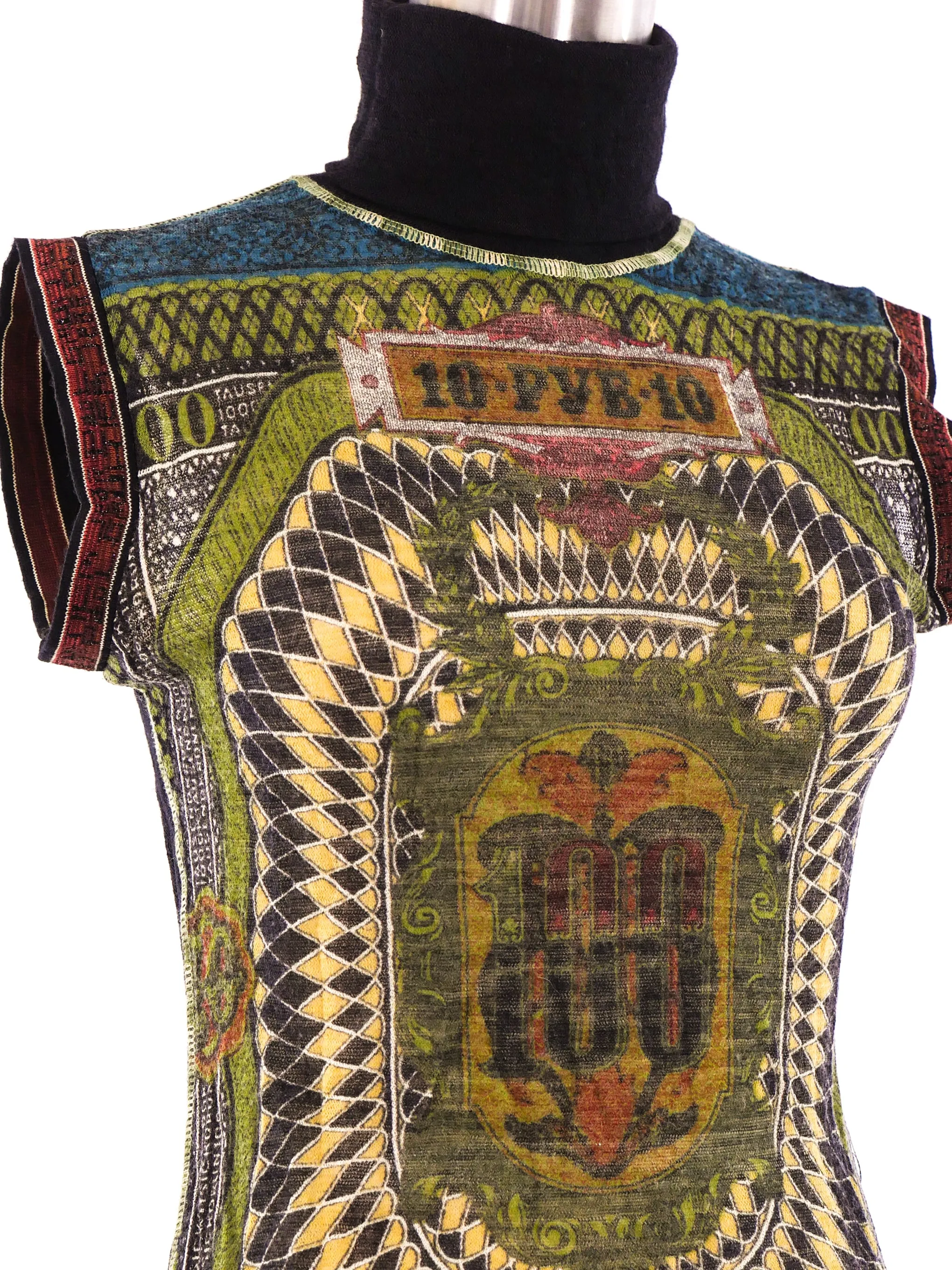 Jean Paul Gaultier Banknote Print Sleeveless Mesh Top