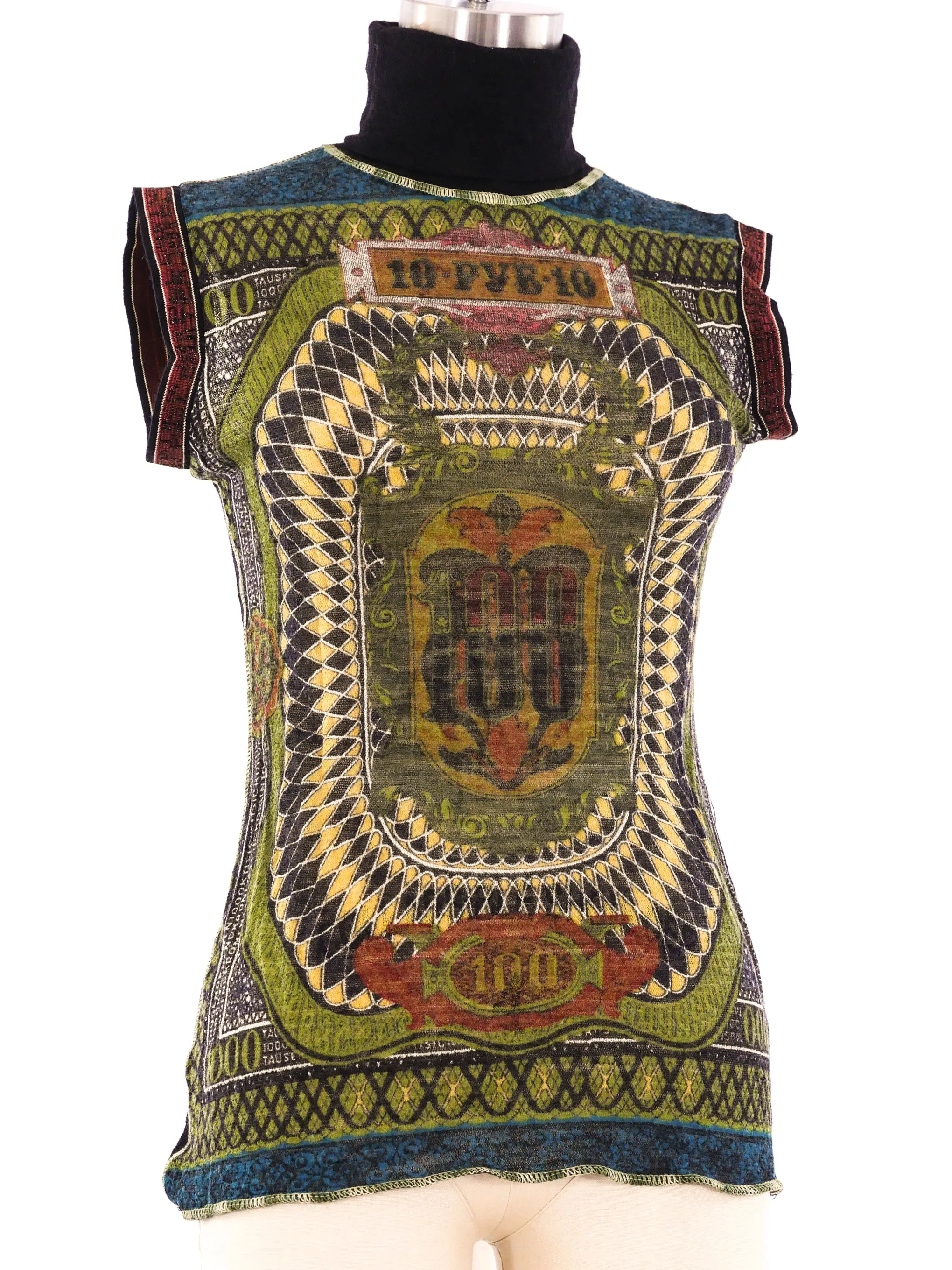 Jean Paul Gaultier Banknote Print Sleeveless Mesh Top